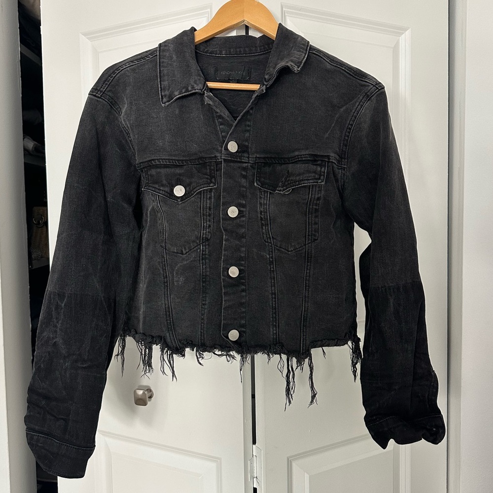 Kendall & Kylie Black Frayed Hem Denim Jacket